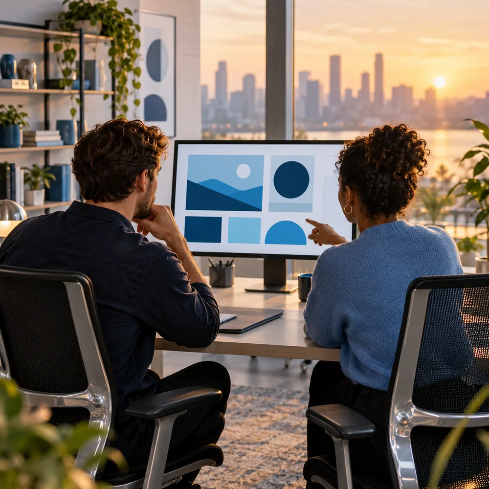 Agency team reviewing marketing work